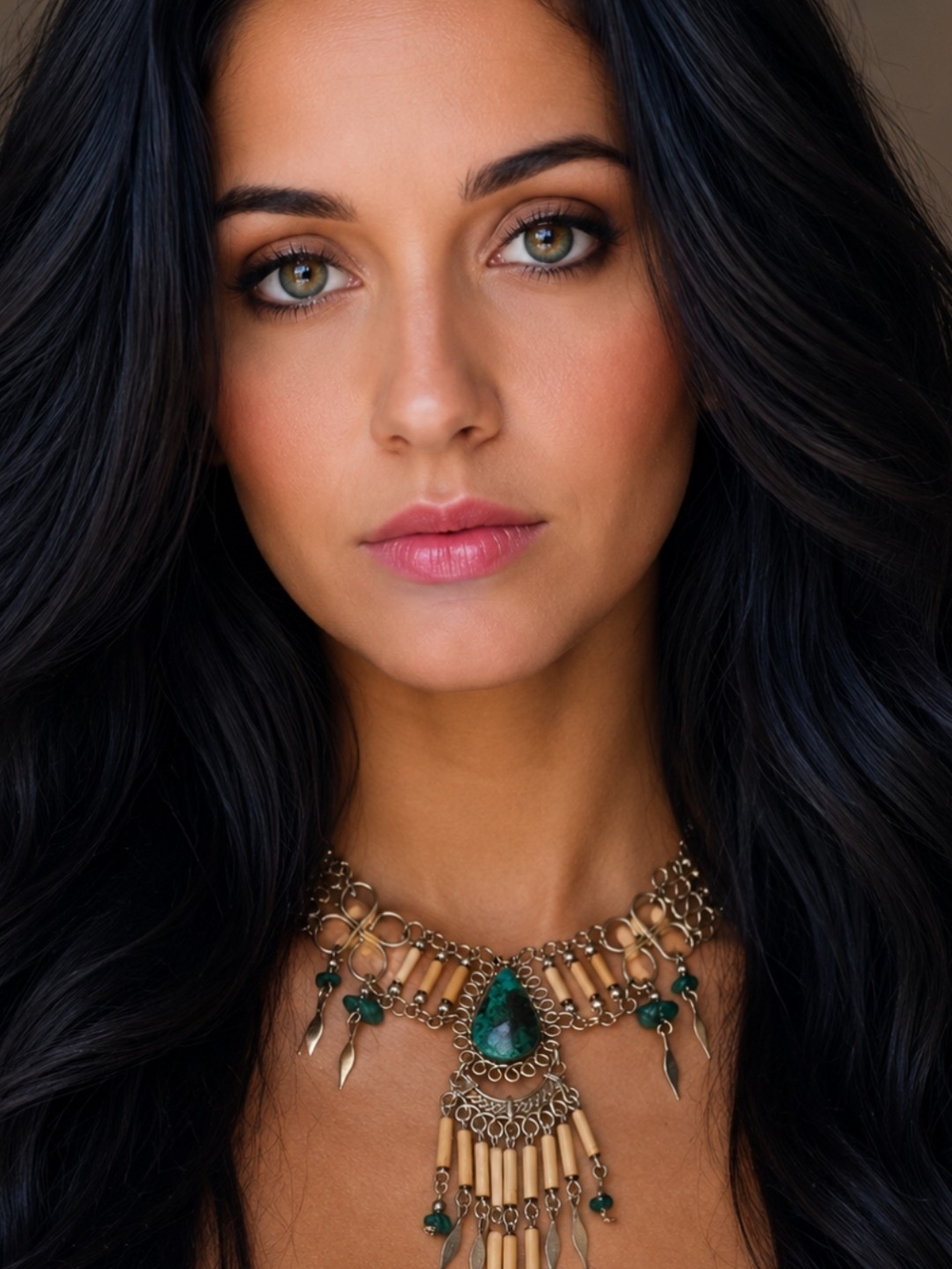 Gold-Tone Green Stone Statement Necklace - Brand Unbranded